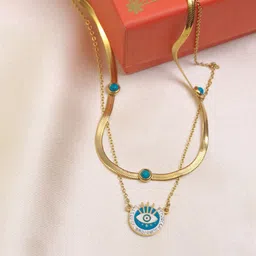 ARTKLIM Stainless Steel Artificial Stones Studded Layered Evil Eye Quirky Shaped Necklace-image-63
