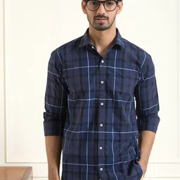 Mculine Checked Long Sleeves Cotton Shirt-image-78