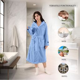 HOUSSE Blue 360 GSM Hooded Bath Robe-image-90