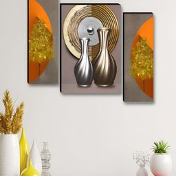 Livin'luxe Brown & Orange 3 Pieces Tree & Vase Abstract Wall Arts-picture-18