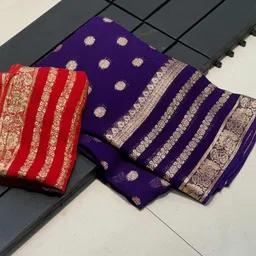 PAYAL CREATION Woven Design Zari Pure Georgette Maheshwari Saree-39