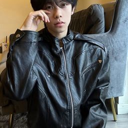HERE&NOW Men Mandarin Collar Solid Leather Casual Leather Jacket-image-49