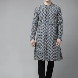 Fashvio Chevron Printed Mandarin Collar Pure Cotton Straight Kurta-picture-43