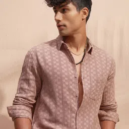 HIGHLANDER Self Design Cutaway Collar Long Sleeves Casual Cotton Shirt-image-12
