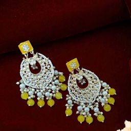 Jazz and Sizzle Gold Plated Kundan Studded & Pearls Beaded Square Meenakari Drop Earrings-image-43