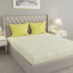 Raymond Home White & Green Ethnic Printed 120 TC Cotton Queen Bedsheet Set 2.29m x 2.54m-image-66