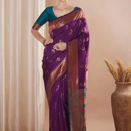Saree mall Ethnic Motifs Woven Design Zari Paithani Sarees-image-98