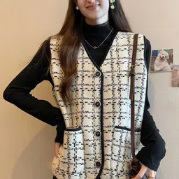 StyleCast Women Checked Woollen Crop Tailored Jacket-22