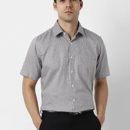 Van Heusen Micro Checks Checked Short Sleeves Pure Cotton Formal Shirt-picture-0