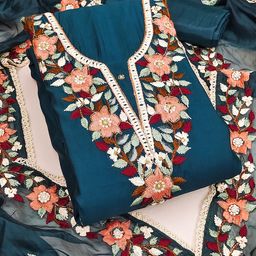 SAINOOR Embroidered Pure Silk Semi-Stitched Dress Material-picture-16