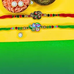 Anouk Set Of Beaded Cotton Thread with AD Stones & Meenakari Designer Rakhi for Brother-17