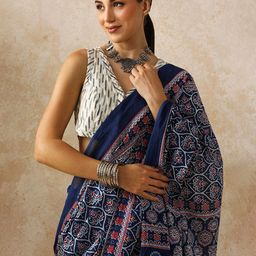 Moara Floral Pure Cotton Bagru Saree with Unstiched Blouse-picture-31