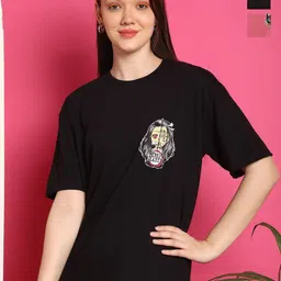 Metronaut Women Pack Of 2 Graphic Printed Round Neck Cotton Oversized T-shirts-image-58