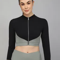 MUSCLE TORQUE Women Colourblocked High Neck Slim Fit T-shirt-picture-32