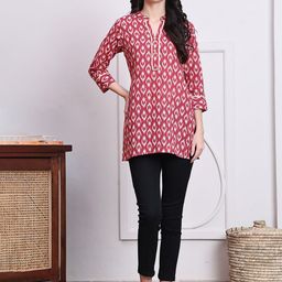 KALINI Women Floral Printed Mandarine Collar Cotton Tunics-image-82