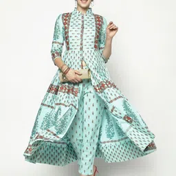 Sera Printed Mandarin Collar Neck Top With Trousers Co-Ords-image-36