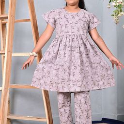 GIANNA Girls Floral Printed Round Neck Pure Cotton Anarkali Kurta With Pyjamas-picture-49