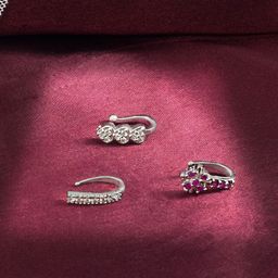 PRIVIU Set Of 3 Silver-Plated Artificial Stones and Beaded Nosepin-picture-5