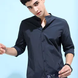 KETCH Men Mandarin Collar Solid Slim Fit Casual Shirt-picture-15