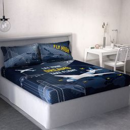 DDecor Blue & White Graphic 144 TC Pure Cotton Queen Bedsheet with 2 Pillow Covers-picture-26