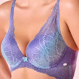 Enamor Full Coverage Underwired Lightly Padded Butterfly Enhancer Laced Plunge Push-Up Bra image 5