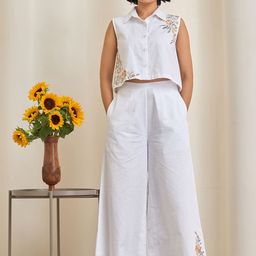 Maisolos Bella Floral Embroidered Linen Shirt Collar Top With Palazzos Co-Ords-image-32