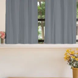 URBAN SPACE Waffle Grey 2 Pieces Cotton Window Curtains-image-57