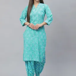 Indibelle Floral PrintedV Neck Cotton Straight Kurta-image-31