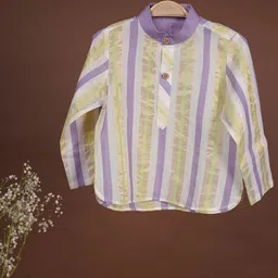 MIRALI Kids Boys White Cotton Striped Handloom Kurta-49