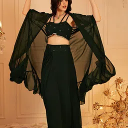 indo street Embroidered Top & Skirt With Shrug Co-Ords-picture-15