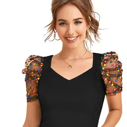 SANJANA SILK Puff Sleeve Crop Top-image-72