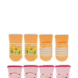 Baby Bloom Baby Boys & Girls 0 To 2 Years 2 Pair Cotton Tiger and Cat Face Ankle Socks/ Booties-image-89