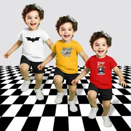MRS NATURAL Kids Pack Of 3 Printed Round Neck T-Shirts With Shorts-picture-20