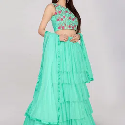 DIVASTRI Embroidered Thread Work Semi-Stitched Lehenga & Unstitched Blouse With Dupatta image 2