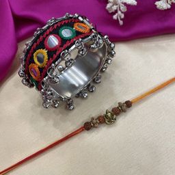 Digital Dress Room Set Of 2 Ganesha Mirror Work With Ghungroo Lumba Rakhis-image-32