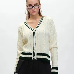Bonkers Corner Women Self Design Cable Knit Cardigan Sweater-picture-41