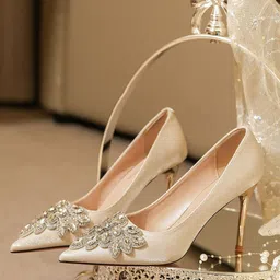 Ozzaro Women Embellished Multi Stone Heels Pumps-image-7