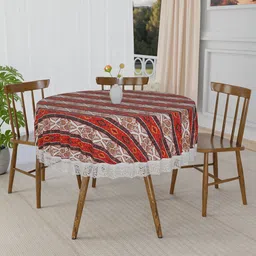 Myntra Elegant Homes Brown Striped Waterproof Plastic Round 4-Seater Table Cover-image-6