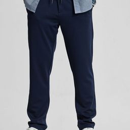 Snitch Men Navy Textured Mid-Rise Slim Fit Regular Trousers-52