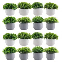 Kuber Industries White & Green 10 Pieces Artificial Plant-image-66