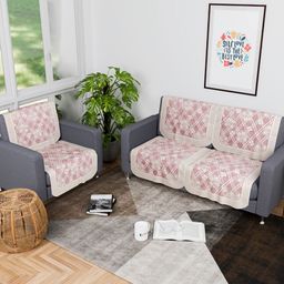 Aura Maroon & Cream-Coloured Cotton Sofa Cover-image-39