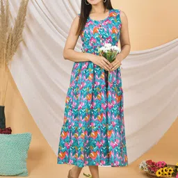 JAHIDA COMFORT WITH STYLE Women Floral Printed Pure CottonFit & Flare Maxi Dress-image-77