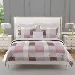 SWAYAM Pink & White Geometric 210 TC King Bedsheet with 2 Pillow Covers-image-76