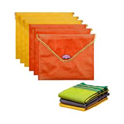 Aura Orange Colored & Yellow 6 Pieces Organza Saree Covers Organisers-46