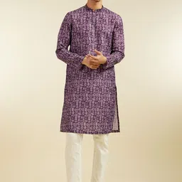 Diwas by Manyavar Geometric Printed Mandarin Collar Straight Kurta-image-56