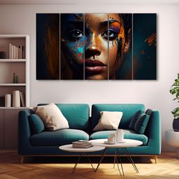 The Castle Decor Blue & Brown 5 Pieces Face Printed Wall Art-image-104