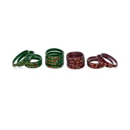 SOMIL Set Of 16 Green And Maroon Glass Artificial Stones & Beads Bangles-picture-24