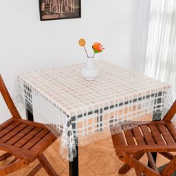 Kuber Industries White Anti-Skid Plastic 2-Seater Table Cover with Textured details-34