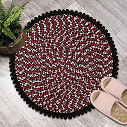 Aura 2-Pcs Red & Cream-Coloured Spiral Round Super Absorbent Doormat image 2