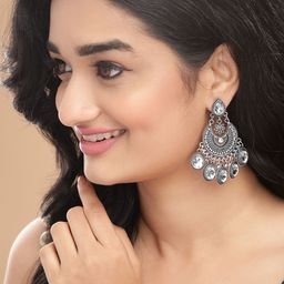 Rubans Silver-Plated American Diamond Stone Studded Oxidized Chandbalis-14